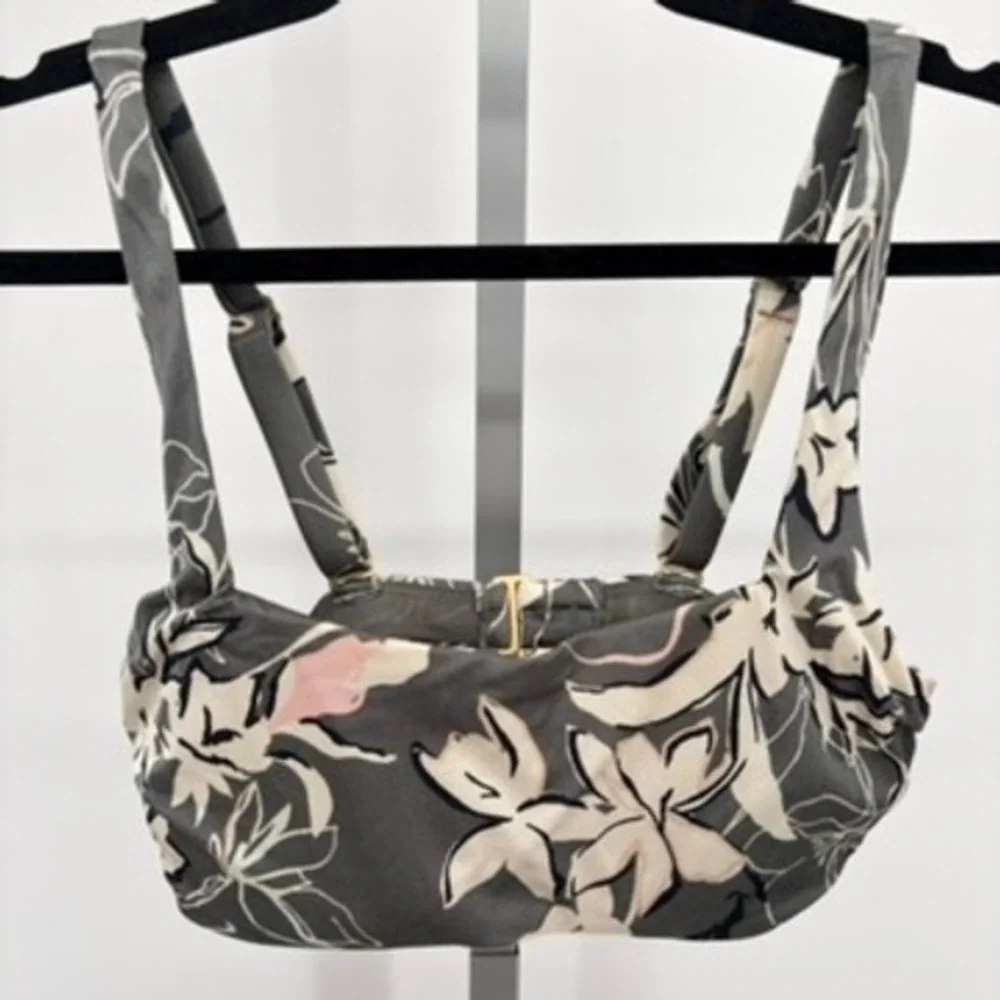 Athleta Floral Padded Bra Top‎ Womens 34B/C Gray Strappy Swim Yoga Tank